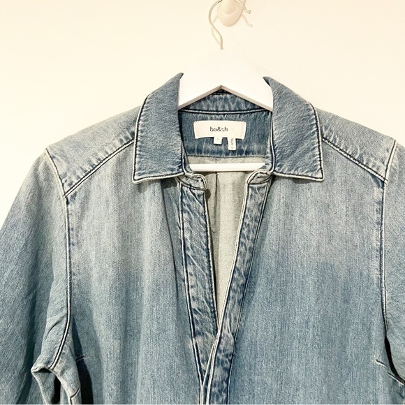 NWT BA&SH Frida Denim Jean Belted Collared Patch Pocket Jumpsuit Size Large - Picture 8 of 15